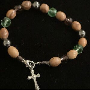 OLIVE WOOD ROSARY BRACELET WITH CRUCIFIX CROSS